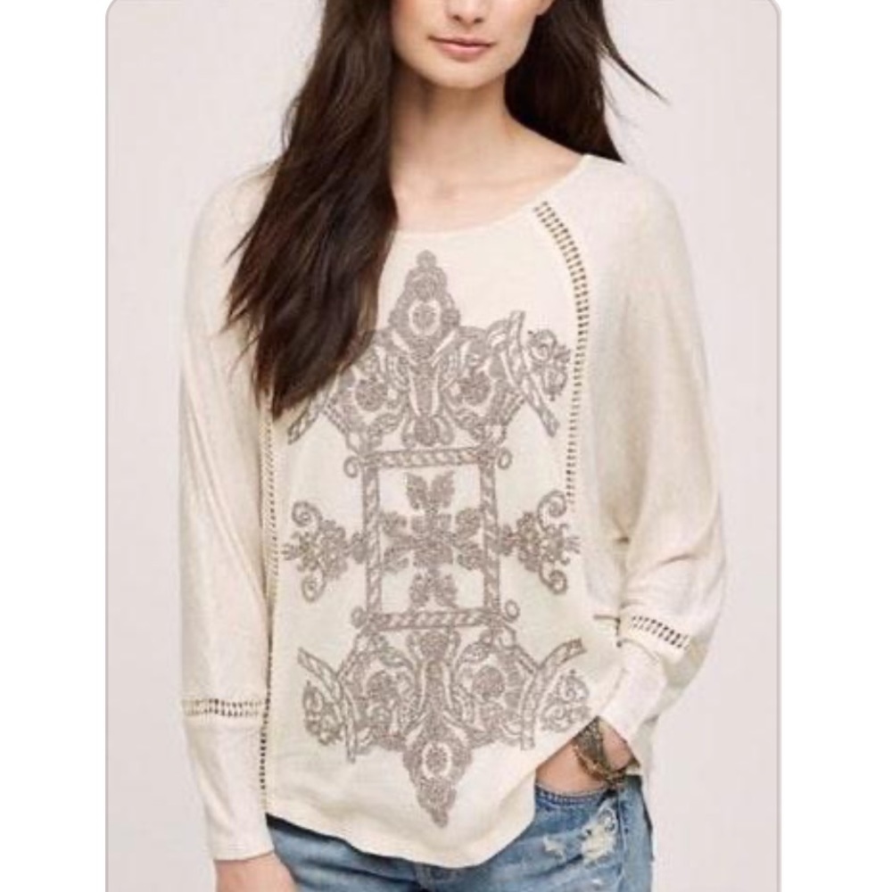 Anthropologie Embroidered Dolman Sleeve Top